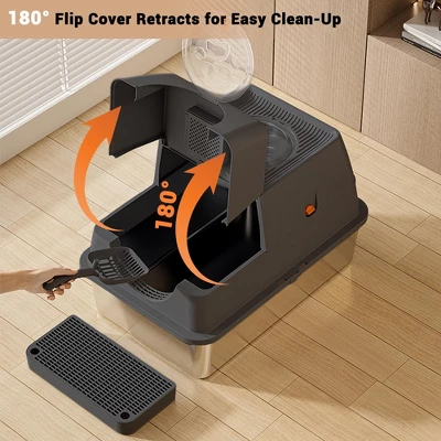 Enclosed Metal Litter Box With Lid, Large Metal Litter Box For Cats, Covered Dog Proof Litter Box 8'' Deep,Removable Top And Litter Scooper 2 Enclosed Metal Litter Box With Lid, Large Metal Litter Box For Cats, Covered Dog Proof Litter Box 8'' Deep,Removable Top And Litter Scooper - Image 2