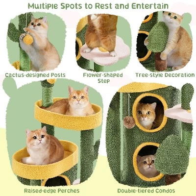 Yaheetech 48.5inch Oasis-themed Cat Tree Cat Tower, Green 3 Yaheetech 48.5inch Oasis-themed Cat Tree Cat Tower, Green - Image 3