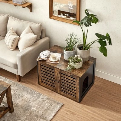 Cat Litter Box Enclosure With Shutter Doors, 31.5 Inch Hidden Litter Box Furniture As End Table, Rustic Brown And Black 9 Cat Litter Box Enclosure With Shutter Doors, 31.5 Inch Hidden Litter Box Furniture As End Table, Rustic Brown And Black - Image 9