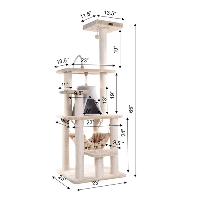 Armarkat 65" Real Wood Cat Tree With Sisal Rope, Hammock, Soft-side Playhouse A6501 8 Armarkat 65" Real Wood Cat Tree With Sisal Rope, Hammock, Soft-side Playhouse A6501 - Image 8