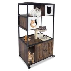 Cat Tree With Litter Box Enclosure 57.5''H Wooden Cat Tower Cabinet With Wheels -BlueBuffalo Sales Store GUEST 969c5367 c4d1 4b52 b995 1e128ed0fd22