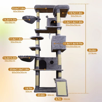 84 In Dark Gray Cat Tree Tower With Large Condo Sisal Scratching Post Big Hammock And Top Platform 1 84 In Dark Gray Cat Tree Tower With Large Condo Sisal Scratching Post Big Hammock And Top Platform