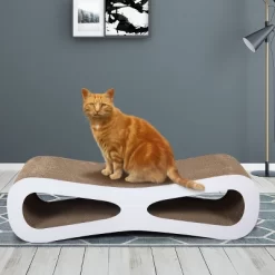 SEVOBAL Pet Scratcher Cat Scratcher Cat Toy Corrugated Cardboard, Modern Cat Furniture, Beige, 29.50"*8.50"*7.50"