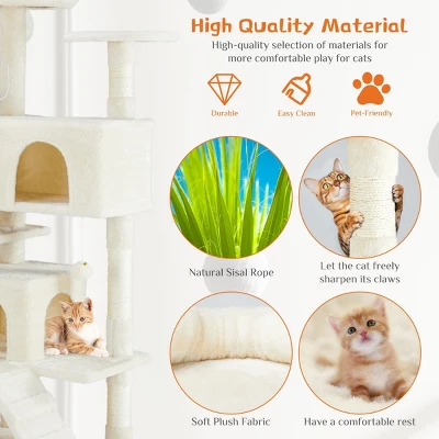 FURNIinspire Pet Tower Multi-Functional Cat Tree House Detachable Cat Climbing Frame, Pet Furniture Cat Accessories, Beige, 19.7"*19.7"*46" 4 FURNIinspire Pet Tower Multi-Functional Cat Tree House Detachable Cat Climbing Frame, Pet Furniture Cat Accessories, Beige, 19.7"*19.7"*46" - Image 4