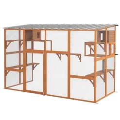 PawHut Catio, Outdoor Cat Enclosure Window Box Wooden Cat House W/ Weather Protection Roof For 2 Kitties With Resting Box, Platforms & Bridge -BlueBuffalo Sales Store GUEST 975c4e97 fd96 421b a1dd 3c29126b3302