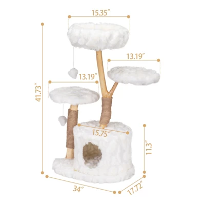 DSVIMOY Modern Cat Tree, Natural Branch Cat Tower, Cat Condo, Indoor Cat Furniture, Kitten Cat Gift, White, 34.06"*17.72"*41.73" 2 DSVIMOY Modern Cat Tree, Natural Branch Cat Tower, Cat Condo, Indoor Cat Furniture, Kitten Cat Gift, White, 34.06"*17.72"*41.73" - Image 2