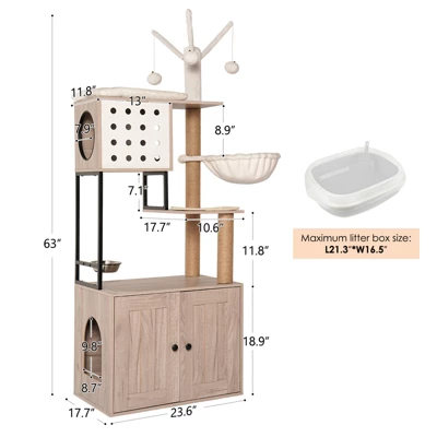 Bella Depot 23.62'' Cat Tree Cat Condo With Litter Box Enclosure 7 Bella Depot 23.62'' Cat Tree Cat Condo With Litter Box Enclosure - Image 7