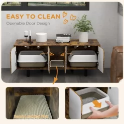 ORRD PawHut 2-in-1 Hidden Cat Litter Box Enclosure & TV Stand W/2 Cabinets, Ventilation, Rustic Brown -BlueBuffalo Sales Store GUEST 983d80aa c9a0 47ff b66e 20c0a71438bb 1