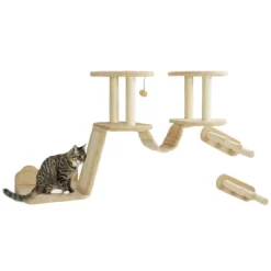 PawHut Cat Wall Shelves, 3pc Cat Wall Furniture W/ Scratching Post, Perches, Ladder, Steps & Scratching Board, Ceiling & Wall Mounted Cat Shelves -BlueBuffalo Sales Store GUEST 98e73cd6 db21 439d 820e e4c142b63c62