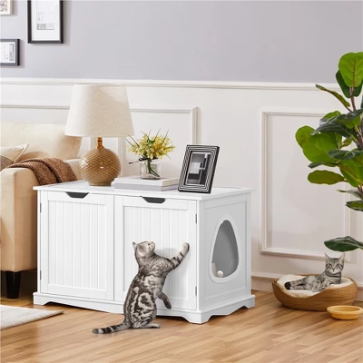 Yaheetech Wooden Hidden Cat Litter Box Side Table With Divider 1 Yaheetech Wooden Hidden Cat Litter Box Side Table With Divider