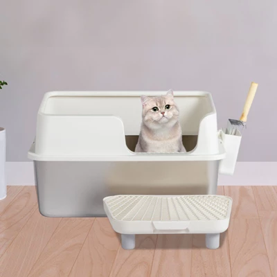 Phiestina Stainless Steel Cat Litter Box With Lid, Extra Large Pan With High Sides, Pedal Filter & Scoop, White 12 Phiestina Stainless Steel Cat Litter Box With Lid, Extra Large Pan With High Sides, Pedal Filter & Scoop, White - Image 12