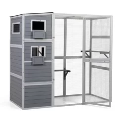 DOMETOUR Large Wooden Cat Enclosure With Waterproof Roof And Platforms Gray -BlueBuffalo Sales Store GUEST 99aeaa9b 2d97 422b 9e53 659eb93a1d55