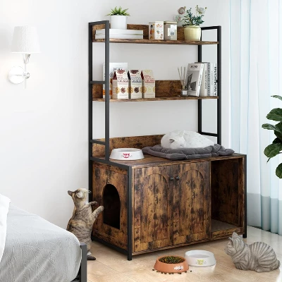 52in Tall Cat Litter Box Furniture, Litter Box Enclosure, 3 Layers Storage Shelf For Most Of Litter-Box, Indoor Cat House Kitty Washroom 6 52in Tall Cat Litter Box Furniture, Litter Box Enclosure, 3 Layers Storage Shelf For Most Of Litter-Box, Indoor Cat House Kitty Washroom - Image 6