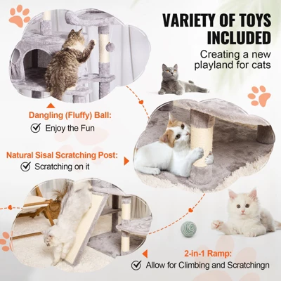 VEVOR Cat Tree For Indoor Cats, 68.5" Cat Tower With 2 Cat Condos, Sisal Scratching Post, Hammocks, Top Perches, Cat Furniture Activity Center 4 VEVOR Cat Tree For Indoor Cats, 68.5" Cat Tower With 2 Cat Condos, Sisal Scratching Post, Hammocks, Top Perches, Cat Furniture Activity Center - Image 4