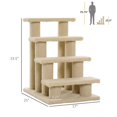 Chery Life 25" 4-Step Multi-Level Carpeted Cat Scratching Post Pet Stairs, Beige 1 Chery Life 25" 4-Step Multi-Level Carpeted Cat Scratching Post Pet Stairs, Beige