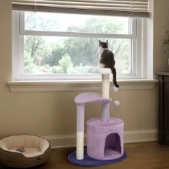Angel Sar 33in Purple Cat Tree With Condo & Curved Perch, Multi-Level Cat Tower With Scratching Posts, Padded Bed For Indoor Cats & Kittens, Purple -BlueBuffalo Sales Store GUEST 9b8c4199 3f27 488d a29d 22a4c39eec70