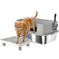 PawHut Stainless Steel Litter Box With High Sides, Extra Large Metal Cat Litter Box With Scoop, Pedal, Gray -BlueBuffalo Sales Store GUEST 9bc1b260 decb 44c8 b66a d761a54a800e