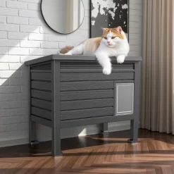 SEVOBAL Pet Crates And Houses Weatherproof Outdoor Shelter, PP Material With Door, Cozy Raised For Cats, Small Animals, Black, 31.02"*19.09"*26.73"