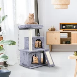 Sandinrayli 34” H Luxury 3-Tier Kitten Cat Tree With 2 Condos, Top Perch, Scratching Posts For Playing, Napping, Jumping, Light Gray -BlueBuffalo Sales Store GUEST 9c49e9ab 93e2 4416 8fa4 f954f9d03394