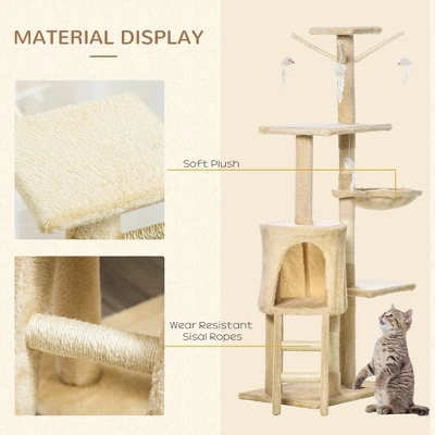 Lyngins 53 Inch Plush Cat Tree,Cat Condo Tower With Scratching Post For Indoor,Beige 3 Lyngins 53 Inch Plush Cat Tree,Cat Condo Tower With Scratching Post For Indoor,Beige - Image 3