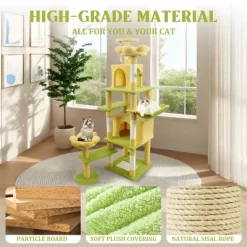 71 Inch Flower Cat Tree With Large Condo Removable Flower Cushion And Hammock Yellow