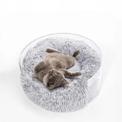 THE LICKER STORE Bette 20.75" X 20.75" Small/Medium Modern Lucite Calming Fluffy Donut Pet Bed With Washable Cover, Light Gray/Clear -BlueBuffalo Sales Store GUEST 9cd87571 9240 4892 b9fe bdf263c8fa47