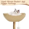 Modern Cat Tree Tower 46-Inch - Solid Wood & Rattan, Cat Tree For Large Cat, Stable Wide Base, Multifunctional Cozy Plush Cat Perches