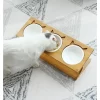 Fairyland™ - Elevated Triple Bamboo Pet Feeder With Ceramic Bowls – Raised Stand For Food & Water