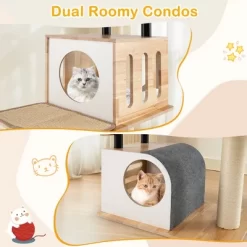 Tangkula Wood Cat Tree W/Dual Cat Condos Sturdy Metal Tubes Frame Sisal Scratching Posts -BlueBuffalo Sales Store GUEST 9dde1ba1 b9af 46ca 9071 4396eaed3aff