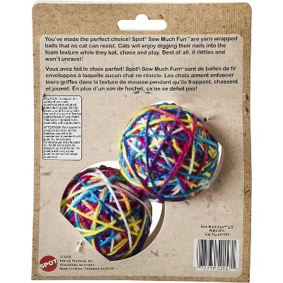 ETHICAL/SPOT Sew Much Fun Yarn Ball Cat Toys - 2.5" (2pk) 3 ETHICAL/SPOT Sew Much Fun Yarn Ball Cat Toys - 2.5" (2pk) - Image 3