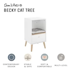 Sam's Pets Becky 28" Single Rest Cat Tree With Drawer In White -BlueBuffalo Sales Store GUEST 9e1b56f3 88c0 493e b54d 5397d51ad692