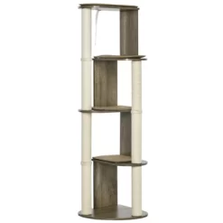 Chery Life 65" Corner Modern Cat Tree Tall For Climbing, Large Multilevel Cat Tower With Scratching Posts, Cream White