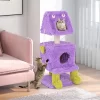 Tangkula Cat Tree Cute Monster-Themed Cat Tower W/ 2 Private Condos & Soft Long Plush