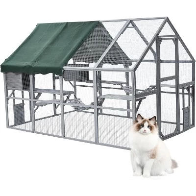 Large Outdoor Cat House, Small Animal Enclosure W/7 Platforms, 2 Resting Box And 2 Bridges, Portable Kitty House With Waterproof & UV Proof Canopy 8 Large Outdoor Cat House, Small Animal Enclosure W/7 Platforms, 2 Resting Box And 2 Bridges, Portable Kitty House With Waterproof & UV Proof Canopy - Image 8
