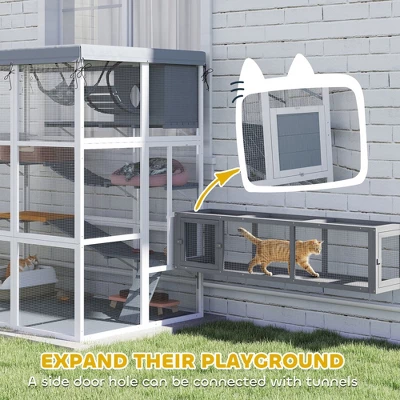 SKYONE Weatherproof Outdoor Catio: Spacious Fir Wood Enclosure With Hammock, Condo, Platforms, 5 SKYONE Weatherproof Outdoor Catio: Spacious Fir Wood Enclosure With Hammock, Condo, Platforms, - Image 5