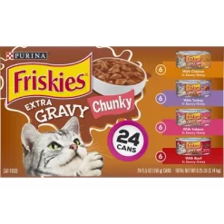Purina Friskies Extra Gravy Chunky Chicken, Turkey, Salmon & Beef Wet Cat Food - 5.5oz/24ct Variety Pack