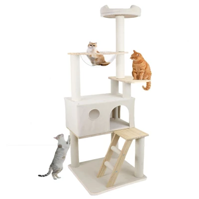 SEVOBAL Pet Tower Wooden Cat Tree With Spacious Condo, Transparent Spacecraft, Multi-Level Playground For Large Cats, White, 20.67"*12.4"*20.87" 5 SEVOBAL Pet Tower Wooden Cat Tree With Spacious Condo, Transparent Spacecraft, Multi-Level Playground For Large Cats, White, 20.67"*12.4"*20.87" - Image 5