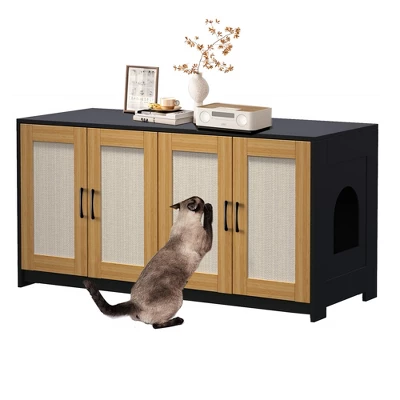 47 Inch Double Litter Box Enclosure - Wooden 2-Cat Hidden Cabinet With Pull-Out Drawers & 4 Sisal Doors, Cat House/TV Stand Sideboard 8 47 Inch Double Litter Box Enclosure - Wooden 2-Cat Hidden Cabinet With Pull-Out Drawers & 4 Sisal Doors, Cat House/TV Stand Sideboard - Image 8