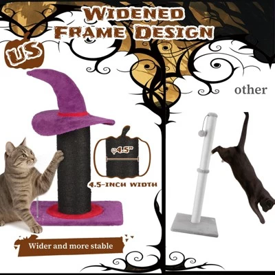 Angel Sar Wizard Hat Cat Scratching Post With Spring Ball Toy, Halloween Spooky Cat Scratcher For Indoor Cats, Purple 6 Angel Sar Wizard Hat Cat Scratching Post With Spring Ball Toy, Halloween Spooky Cat Scratcher For Indoor Cats, Purple - Image 6