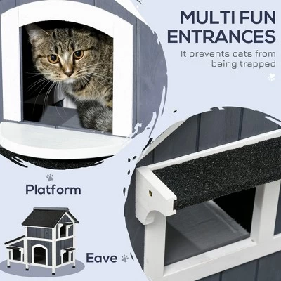 SKYONE Two-Story Outdoor Cat Shelter With Asphalt Roof, Elevated Fir Wood Enclosure, Multiple 3 SKYONE Two-Story Outdoor Cat Shelter With Asphalt Roof, Elevated Fir Wood Enclosure, Multiple - Image 3