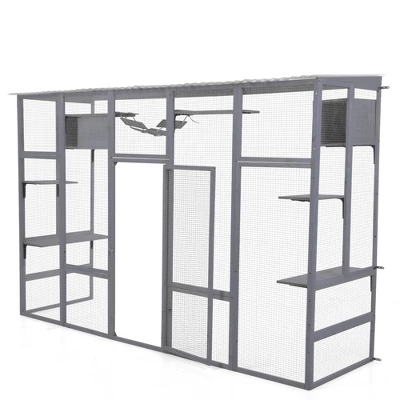 DOMETOUR Wooden Cat Enclosure With 6 Jumping Platforms, 2 Cat Condos, Cat Bridge And Scratching Board 3 DOMETOUR Wooden Cat Enclosure With 6 Jumping Platforms, 2 Cat Condos, Cat Bridge And Scratching Board - Image 3