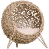 Maliang 20.5" Weaved Cat Bed, Elevated Hand-woven Braided Banana Leaf Kitten House Condo With Cushion, Beige