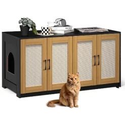 Double Litter Box Enclosure Furniture For 2 Cats, 47.2" Large Hidden Cabinet With Sisal Doors, Multi-Functional Cat TV Stand/Side Table -BlueBuffalo Sales Store GUEST a2597e4a c06a 4f7d bcde b078984496ee