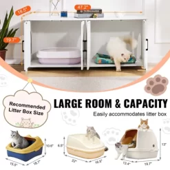 VEVOR Cat Litter Box Enclosure For 2 Cats, Litter Box Furniture Hidden With Double Rooms, Wooden Cat Box Cabinet, 47.2"L X 18.5"W X 19.7"H, White 11 VEVOR Cat Litter Box Enclosure For 2 Cats, Litter Box Furniture Hidden With Double Rooms, Wooden Cat Box Cabinet, 47.2"L X 18.5"W X 19.7"H, White -BlueBuffalo Sales Store GUEST a35d8e28 4c9b 4563 a533 203ee5293507