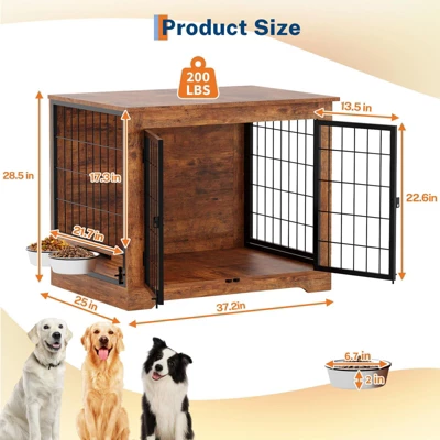 Dog Crate Furniture With 360° Rotating Feeder, Wooden Crate End Table With 2 Doors, Anti-Chew Anti-Escape, Heavy Duty Indoor Kennel Cage 1 Dog Crate Furniture With 360° Rotating Feeder, Wooden Crate End Table With 2 Doors, Anti-Chew Anti-Escape, Heavy Duty Indoor Kennel Cage