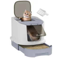 PawHut Cat Litter Box With Lid, Covered Kitty Litter Box Enclosed With Drawer, Scoop, Top Entry, Deodorizing Bags, Easy To Clean, Gray -BlueBuffalo Sales Store GUEST a3a0a063 d746 4d0e 91bb 4ea4fc8f7ed1