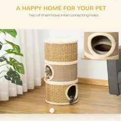 28 Inch Cat Condo, 3 Story Cat Hideaway With Sisal Scratching Pad, Barrel Shaped Small Cat Tree For Indoor Cats, Khaki And Brown -BlueBuffalo Sales Store GUEST a3e12559 51e1 4a39 9c61 68a470797dd3 1