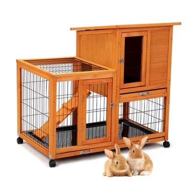 Detachable Rabbit Hutch With Removable Tray And Rolling Casters Waterproof Rabbit Cage Indoor Outdoor Wooden Rabbit Hutch With Run Space-Saving 7 Detachable Rabbit Hutch With Removable Tray And Rolling Casters Waterproof Rabbit Cage Indoor Outdoor Wooden Rabbit Hutch With Run Space-Saving - Image 7