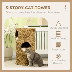 YOOCOZZ PawHut Multi-Level Elevated Cat Tower With Three Hideaways & Four Soft Plush Cushions, Hand-Woven Material-Brown -BlueBuffalo Sales Store GUEST a507e491 5760 4538 83ca 9199341b66cb
