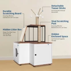 Cat Litter Box Enclosure With Scratching Post, Hanging Balls, 2-in-1 L-Shaped Corner Cat Litterbox With Storage Cabinet -BlueBuffalo Sales Store GUEST a593cbc0 f11d 43ee 90bb d698fa5e8dbe 1